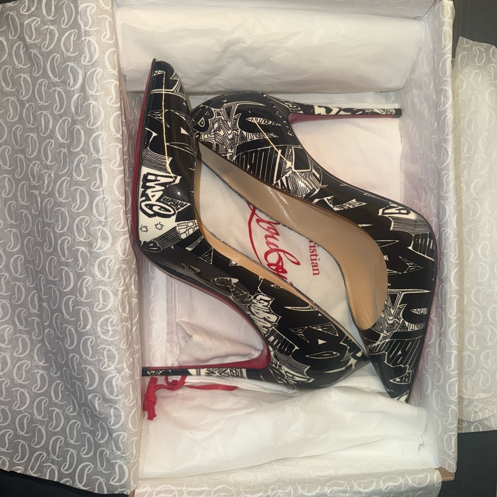 Christian Louboutin Black and White Graphic Patent Pumps